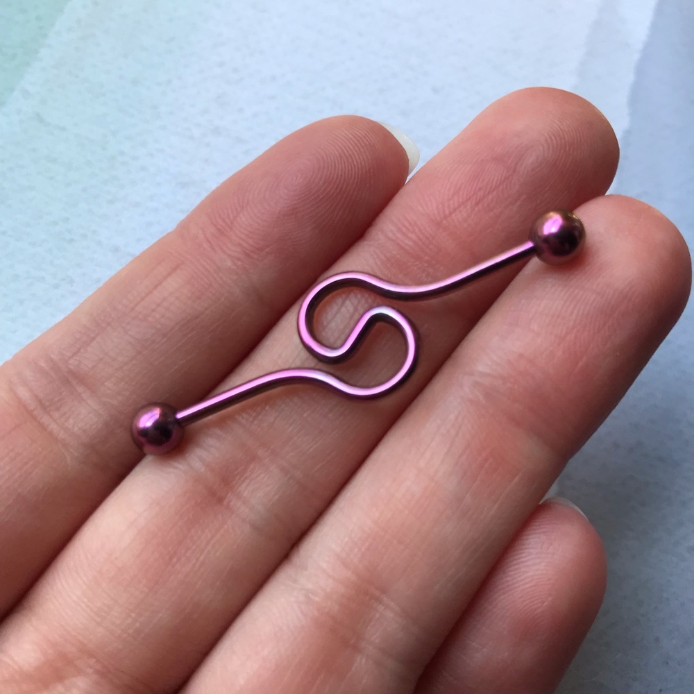 Pink Wave Industrial Barbell. 14g.